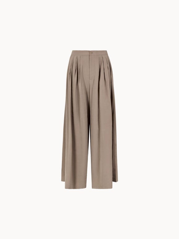 Soft Pleat Wide-Leg Trousers, Stone, large