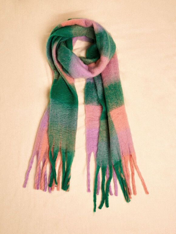 Check Colour Block Scarf, Pink, large