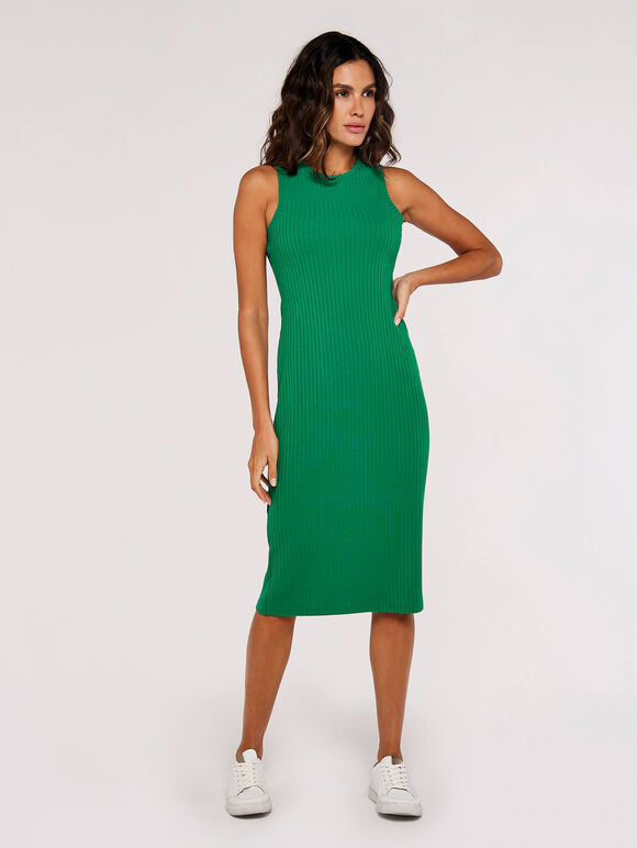 Ribbed Racer Midi Dress, Green, large