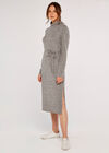 Ribbed Roll Neck Dress, Grey, large
