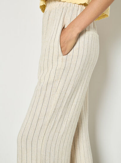Pinstripe Linen Blend Wide-Leg Trousers