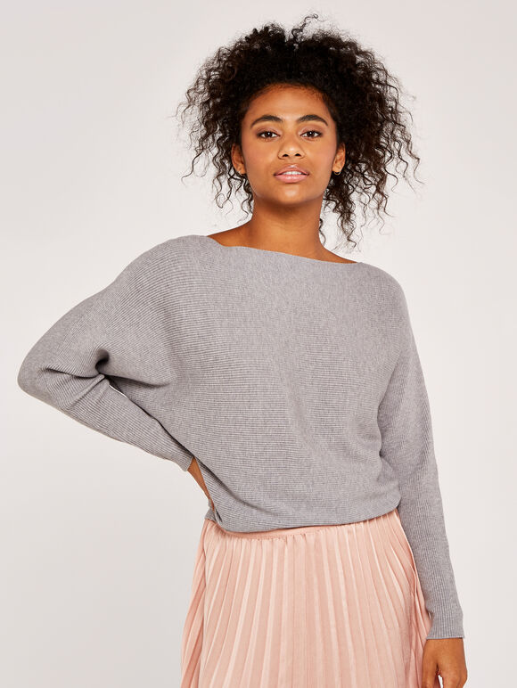 Boat Neck Batwing Jumper, Light Grey / Silver, large
