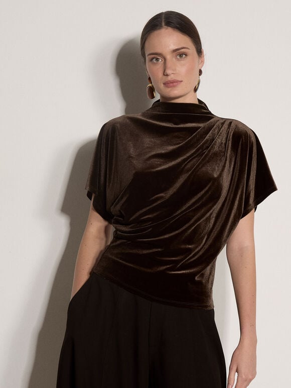 Velvet Batwing T-Shirt, Brown, large