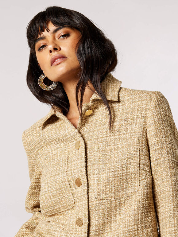 Gold Tweed Tailored Jacket, Stone, large