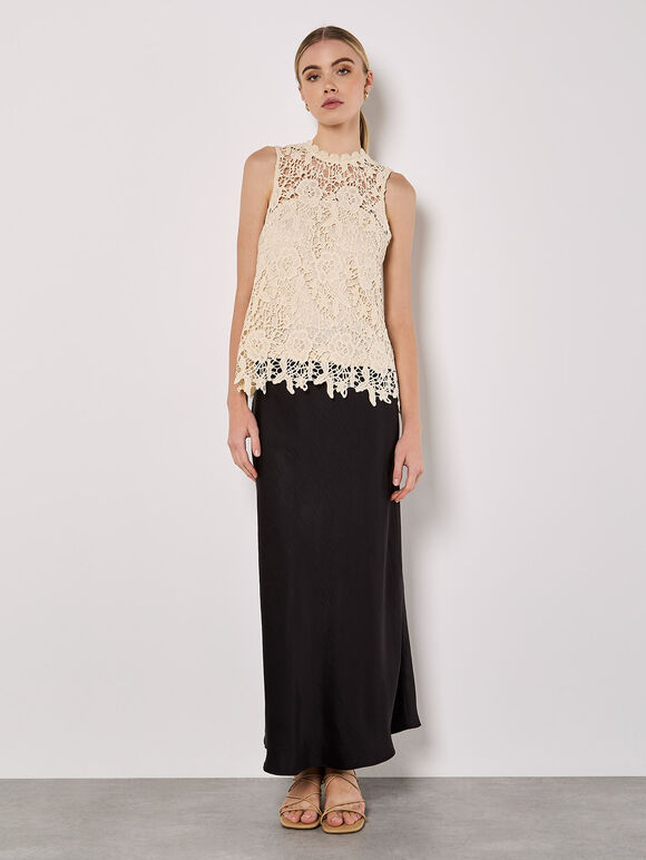 Guipure Floral Lace Top, Cream, large