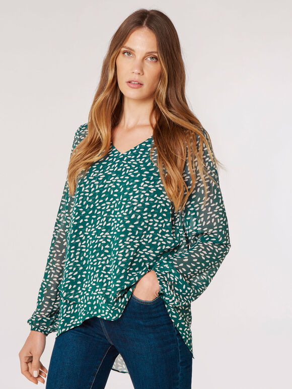 Brush Spot Layered Blouse, Green, large