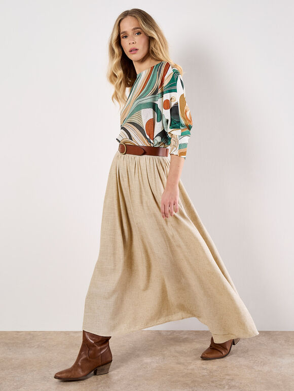 Swirl Print Shimmer Knit Top, Green, large