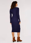 Buttoned Ribbed Midi Dress, Navy, large