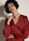 Satin Wrap Mini Dress, Burgundy, large