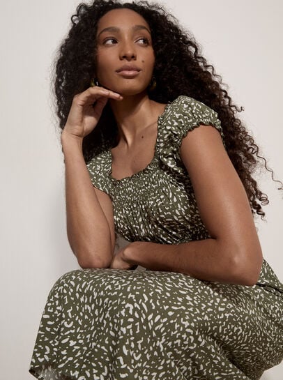 Brush Spot Milkmaid Midi Dress