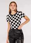 Chequered  Knit Top, Cream, large