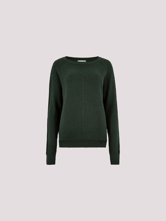Waffle Knit Aran Jumper, Green, large