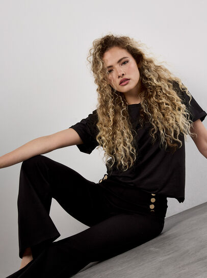 Button Detail Stretch Flare Trousers