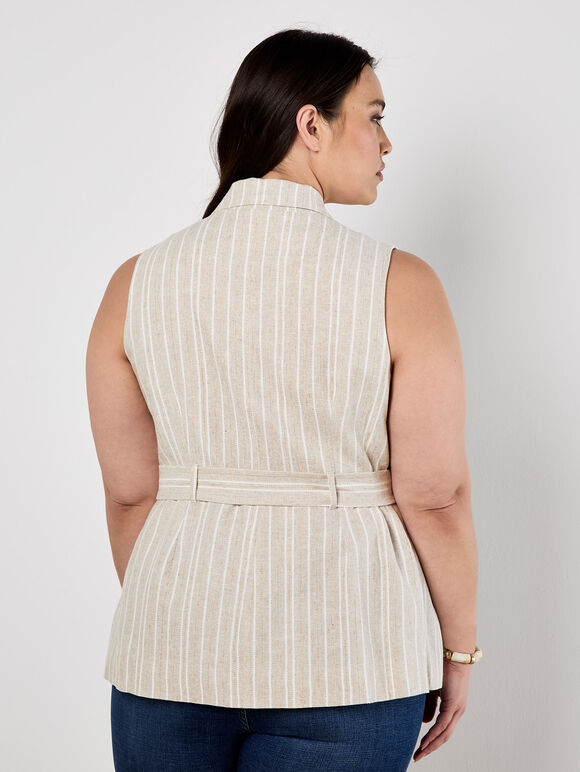 Curve Stripe Linen Blend Waistcoat, Stone, large