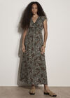 Rustic Leaf Print Smocked Maxi Dress, Green, large