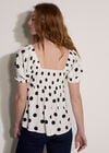 Polka Dot Tie Front Top, White, large