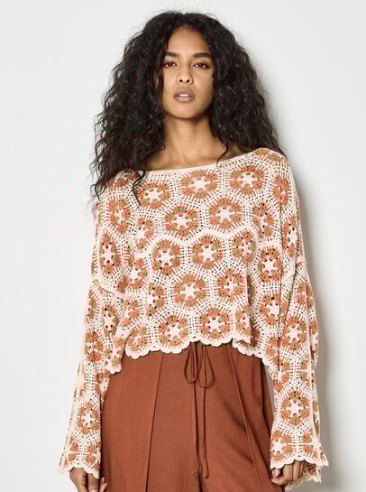 Crochet Hexagons Bell Sleeve Top