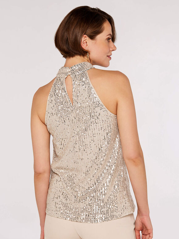 Sequin Halter Neck Top, Light Grey / Silver, large