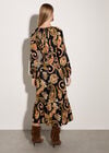 Crepe Folk Floral Midi Dress, Black, large