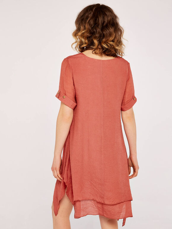 Oversized Layered Slub Tunic Top, Pink, large