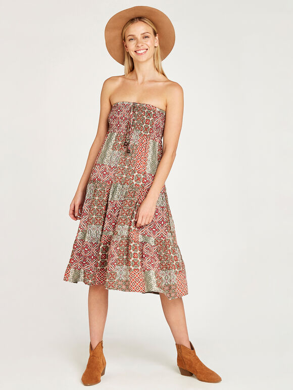 Geo Tile Print in 2in1 Skirrt, Khaki, large