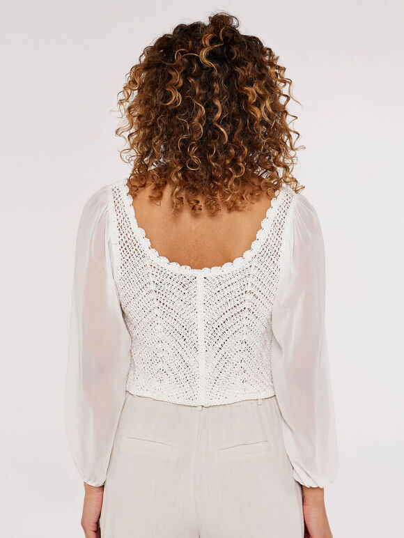 Crochet Crop Cardigan, Cream, large