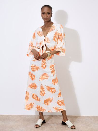 Tropical Leaf Tie Hem Crop Top