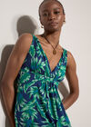 Tropical Leaf Jersey Maxi Dress, Blue, large