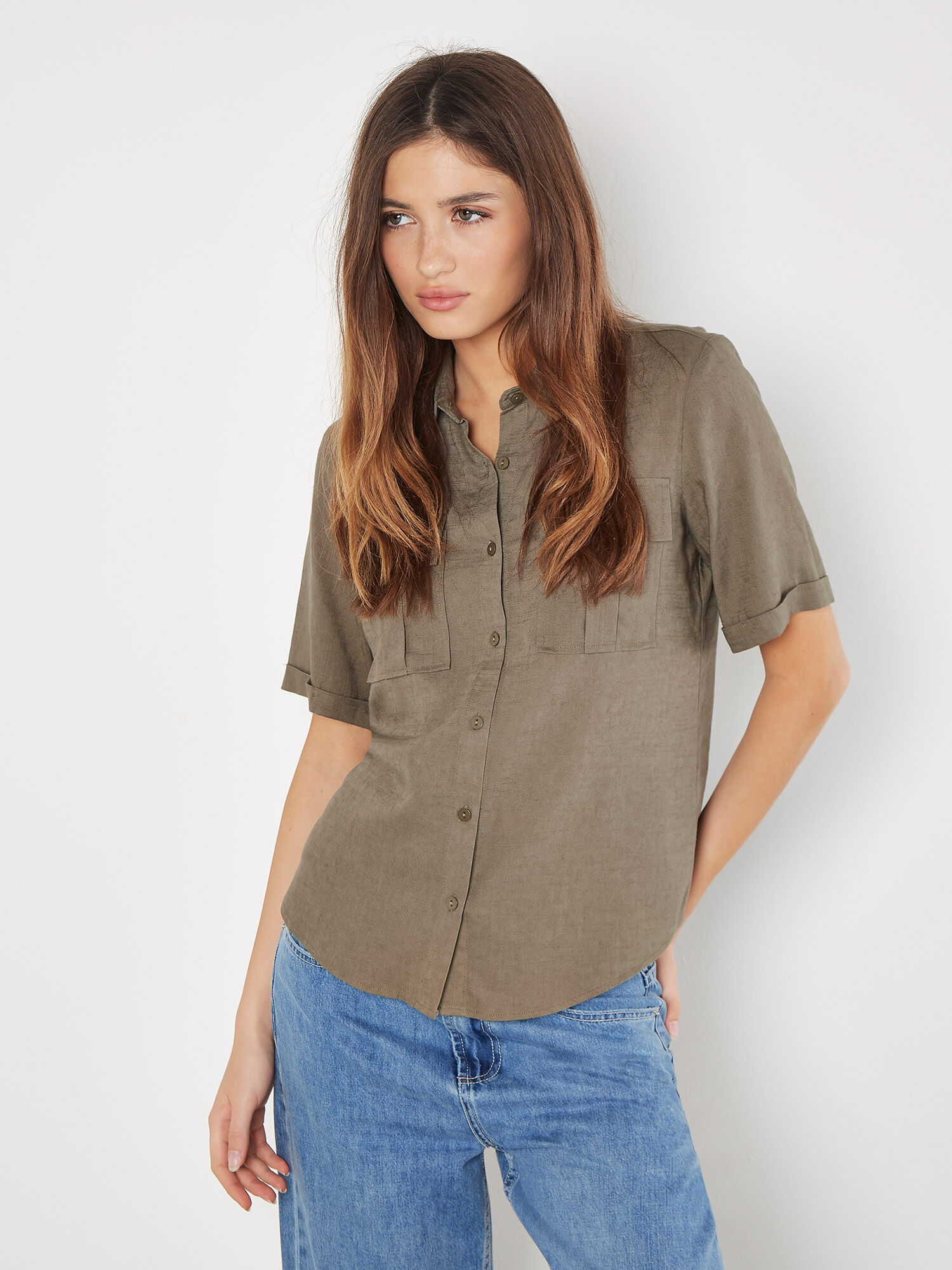 020652●  argue LINEN COTTON DENIM SHIRT 020652○ argue LINEN COTTON DENIM SHIRT（Linen Blend Short