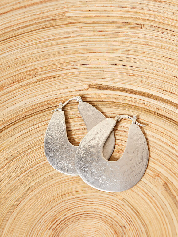 Silver Hammered Hoop Earrings, Assorted, large