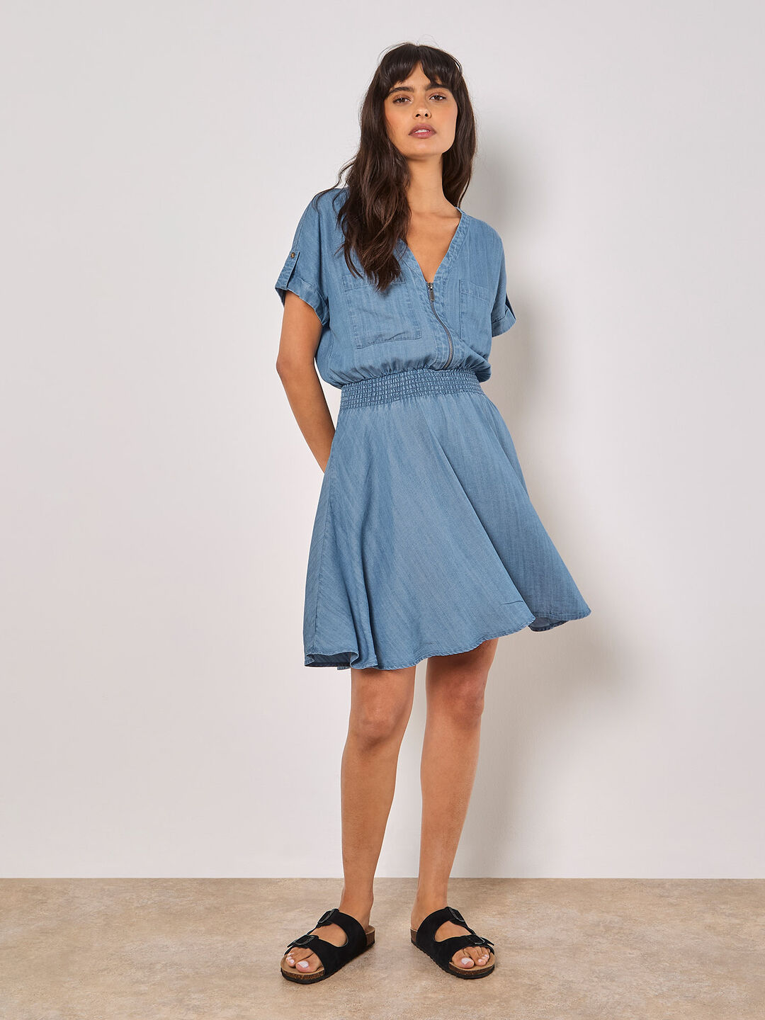Denim Smocked Mini Dress