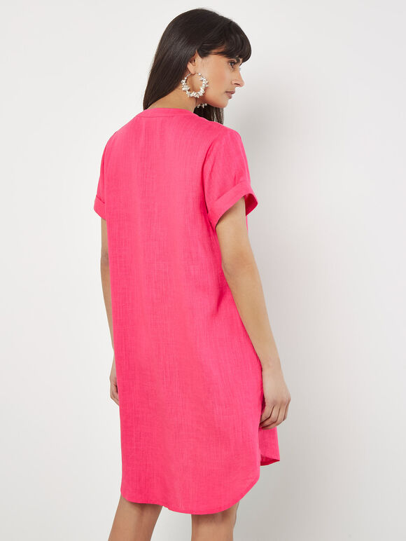 Linen Blend Relaxed Mini Dress, Fuchsia, large