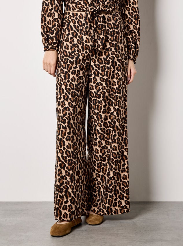 Leopard Print Wide-Leg Trousers, Brown, large