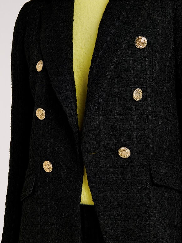 Tailored Tweed Blazer, Black, large