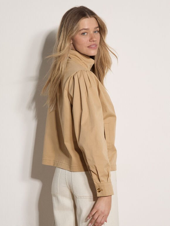 Cotton Funnel Neck Jacket, Stone, large