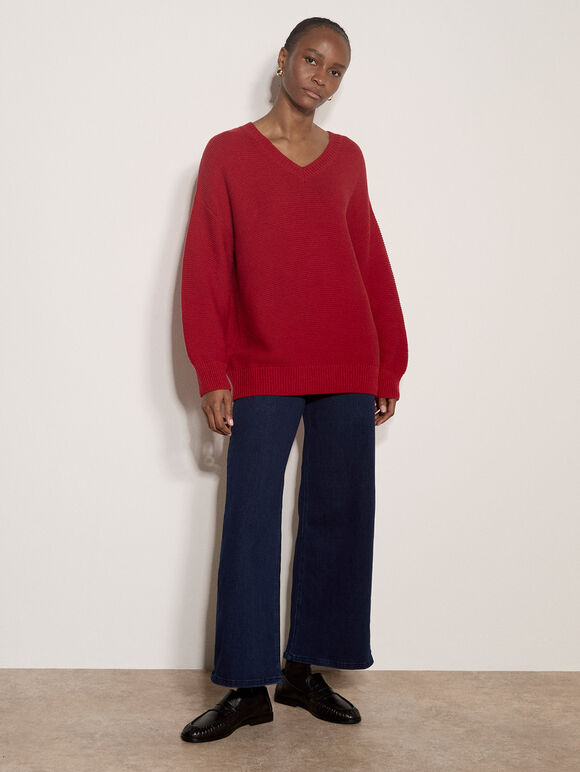 Textured Stitch Oversized Jumper, Red, large