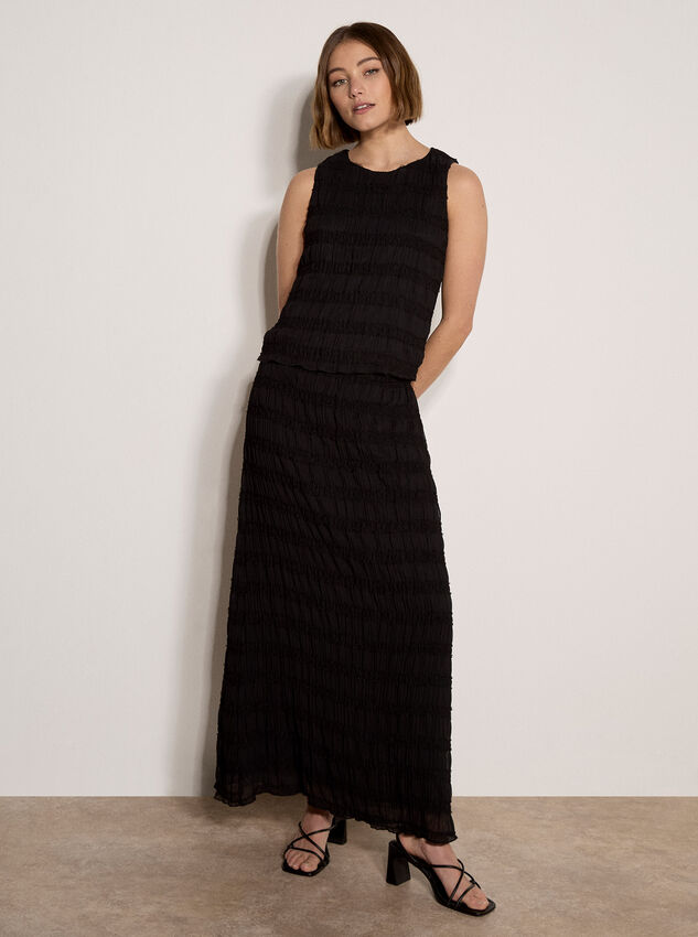 Ruched Chiffon Maxi Skirt, Black, large