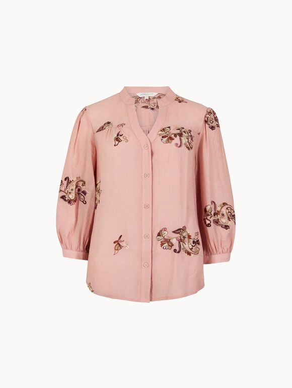 Floral Paisley Embroidered Blouse, Pink, large