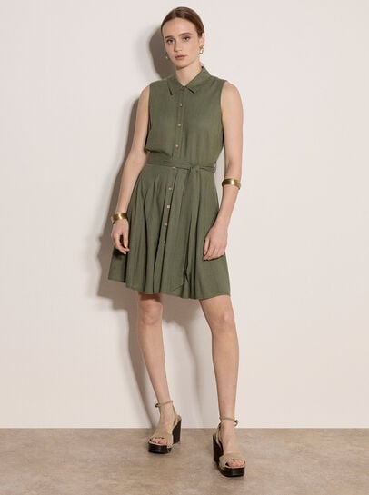 Linen Blend Shirt Mini Dress