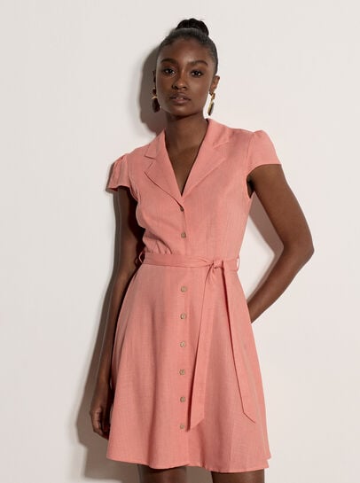 Linen Blend Shirt Mini Dress
