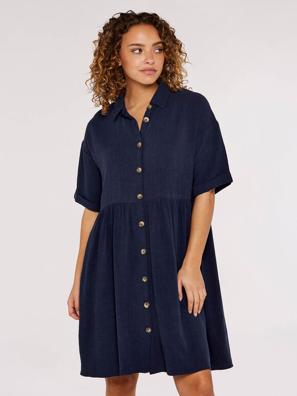 Babydoll Shirt Mini Dress, Navy, large