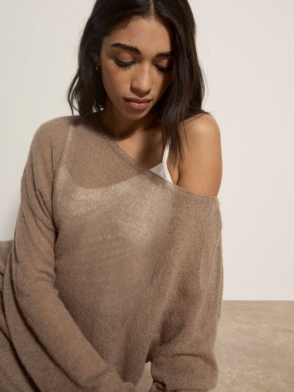 Lightweight Brushed Oversized Jumper, Camel, large