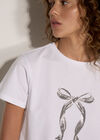 Metallic Bow Print Cotton T-Shirt, Silver, large
