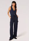 Textured Pinstripe Cargo Trousers, Navy, large