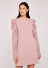 Sheer Puff Sleeve Bodycon Dress, Pink, large