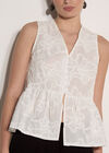 Floral Embroidered Cotton Peplum Top, White, large