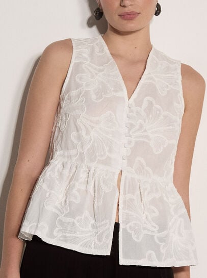 Floral Embroidered Cotton Peplum Top