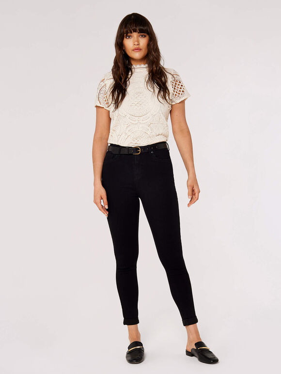 Mittelhohe skinny-jeans, schwarz, größe l