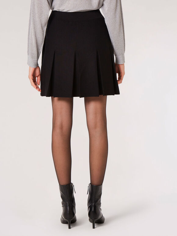 Knitted Pleat Mini Skirt, Black, large
