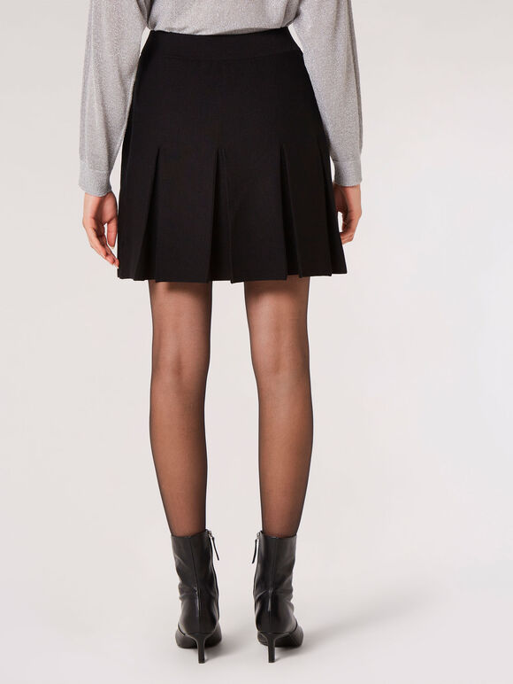 Knitted Pleated Mini Skirt, Black, large